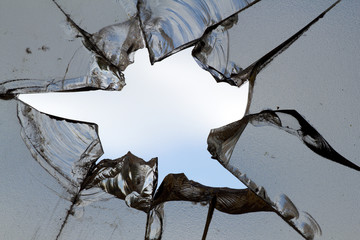 Glass  broken   hole  cracks
