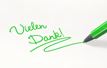 Vielen Dank!  per Hand geschrieben, grün