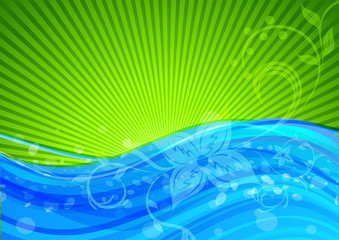 Abstract background in blue and green colors with flower