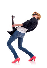 back picture of a woman guitarist