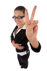 woman making her victory sign