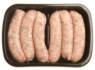 Pork Sausages in Plastic Packaging Tray