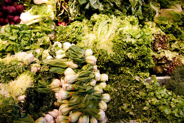 Variety of green vegetables produce - obrazy, fototapety, plakaty