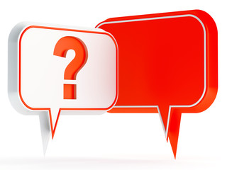 white and red speech bubbles with a question mark