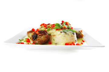 chicken legs served with vegetables