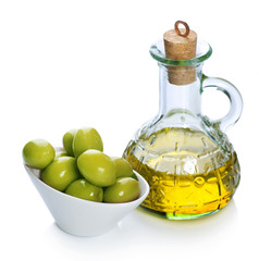Olive Oil with Olives over white