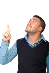 Naklejka premium Business man pointing up
