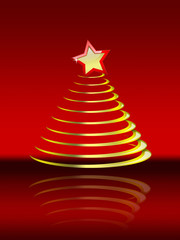 Golden Christmas Tree on Red Background