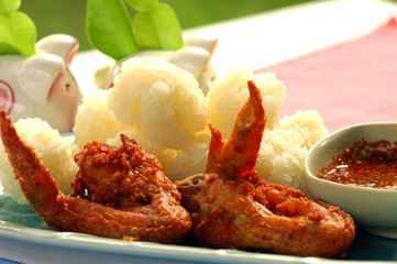 Fried chicken and  sticky rice