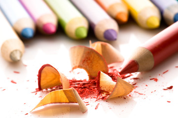 Sharpened pencils and wood shavings