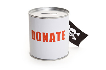 Donation Box and Pirate Flag