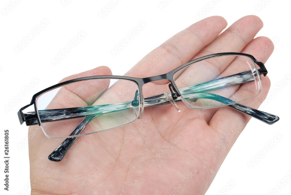 Poster eyeglasses in hand