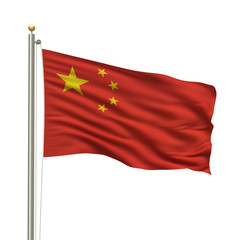 Flag of China waving in the wind over white background