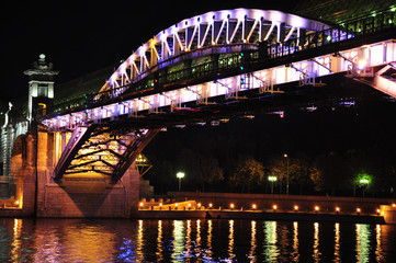 Andreevskiy Bridge at night. Moscow, Russia.