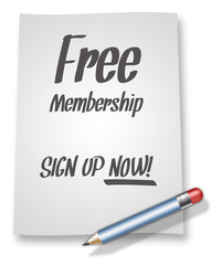 Paper & Pencil Illustration "Free Membership - Sign Up Now!