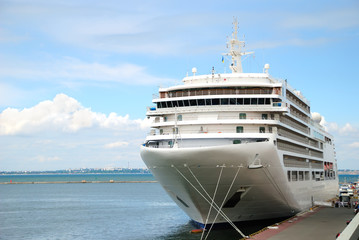 The passenger ship is moored in port