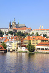 Fototapeta premium The View on the autumn Prague gothic Castle above River Vltava