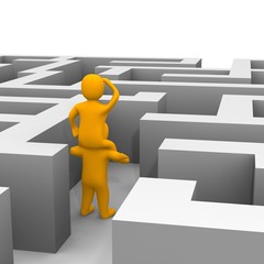 Finding path through labyrinth. 3d rendered illustration.