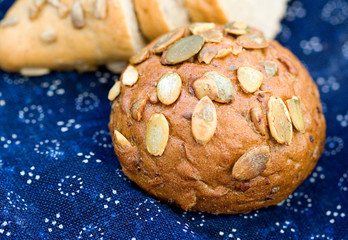 Bread on blue canvas