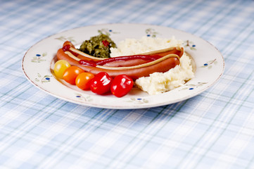 Mashed potatoes and sausages.