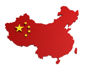 Map of People's Republic of China, with flag, isolated on white