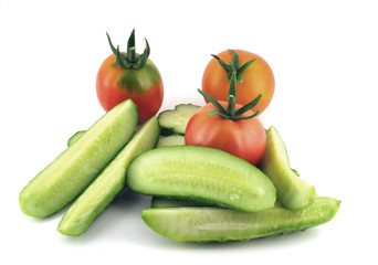 Cutted cucumber and tomatoes