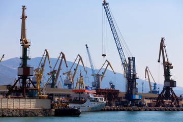 Fototapeta na wymiar cranes and ships in a port.