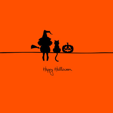 Sitting Witch, Cat & Pumpkin