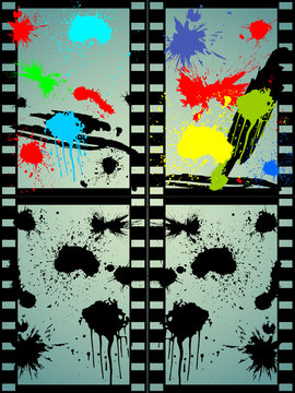 Farbklekse in vier Filmstreifen