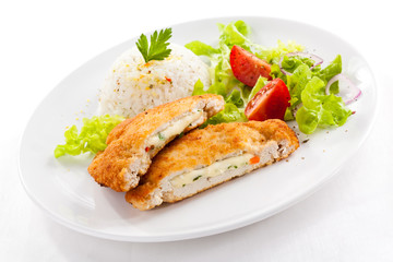 Stuffed turkey fillet with white rice  and vegetable salad