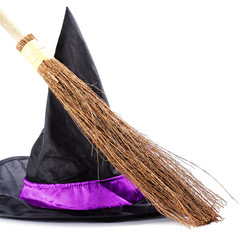 Witch broomstick and hat