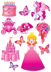 Peel and stick wall murals Castle Fairy princess collection. Vector art-illustration.