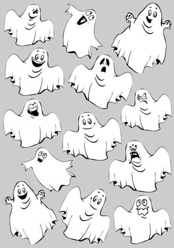 Ghosts. Halloween night. Vector art-illustration.