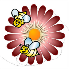 COLORFUL DAISIES meadow with bees background, vector
