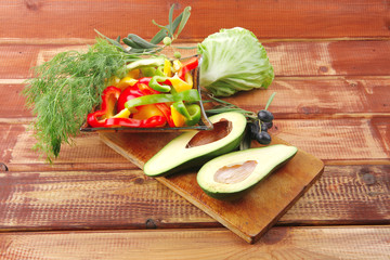 ripe vegetables on wood