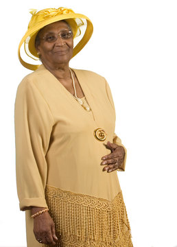 Old African American Woman Wearing Yellow Hat