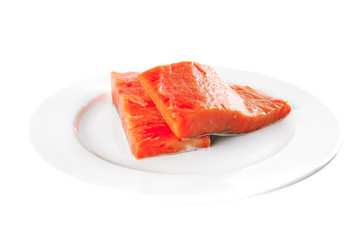 smoked salmon on white plate
