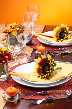 Fall theme dinner table set