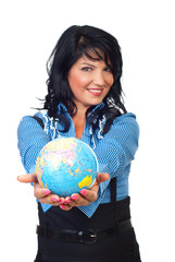 Woman hands protect the planet