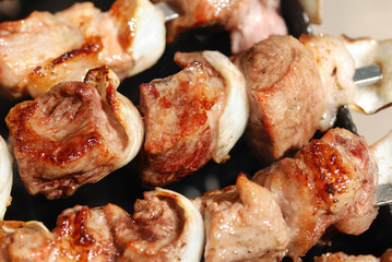 Meat slices prepare on fire