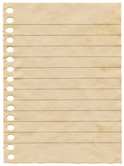 Old dirty stained blank notepaper page isolated on white. - obrazy, fototapety, plakaty