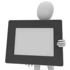 3d man with blank photo frame