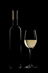 Bottle and glass of fine white wine