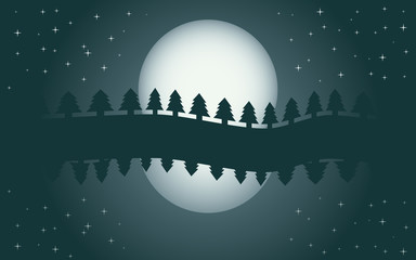 Romantic night landscape,  vector illustration