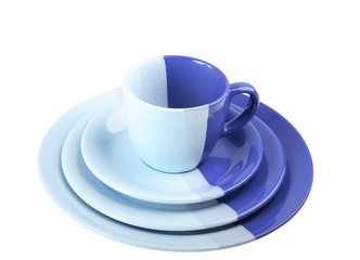 Set of multi-colored tea-things it is isolated