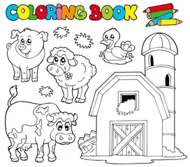Papier Peint photo Lavable Pour enfants Livre de coloriage avec des animaux de la ferme 1