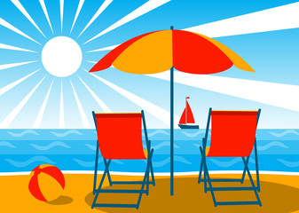 deckchairs on beach