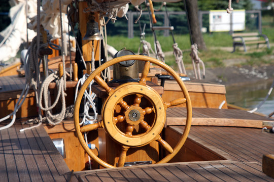 Steering wheel of old sail ship