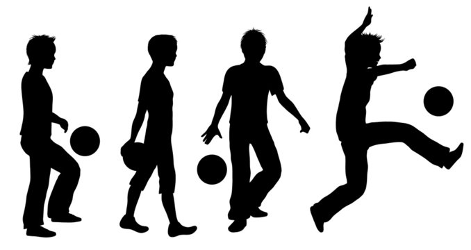 Boys playing ball silhouette set