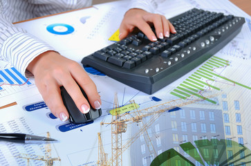 Charts, diagrams, documents on the desktop